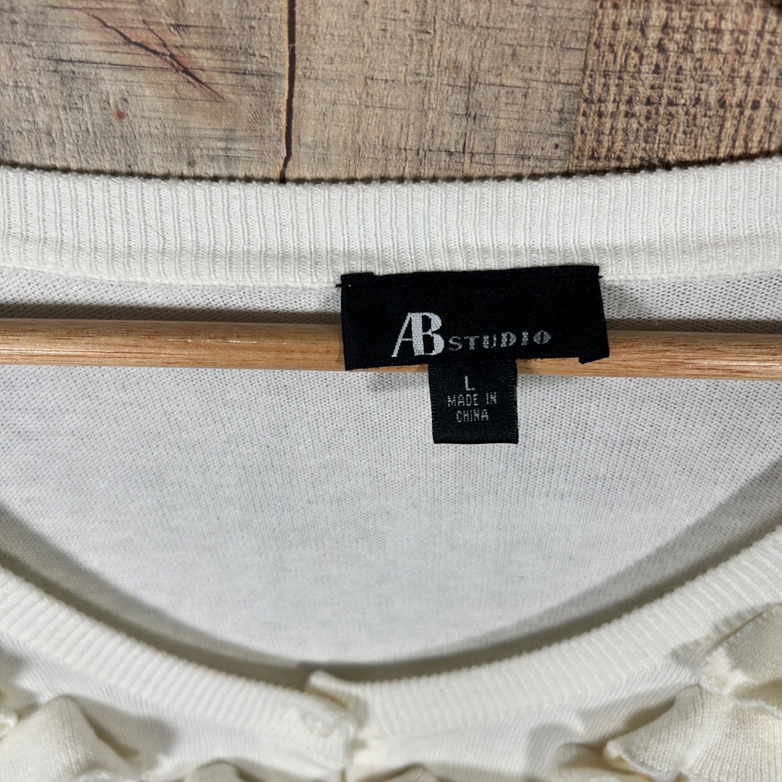 Ab Studio Ruffle Cardigan Sweater Ivory Layering Nwt Large Romantic Coquette — image 4 of 6